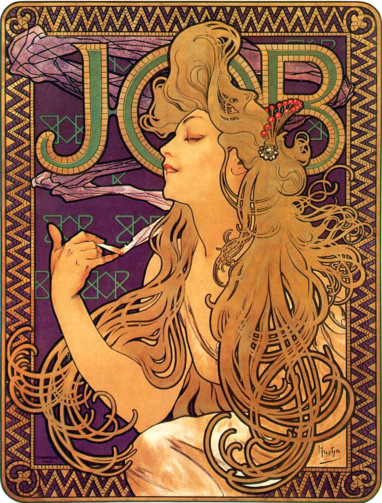 Affiche Gismonda par Alfons Mucha, représentant Sarah Bernhardt en 1894, une icône Art Nouveau avec détails byzantins et éléments stylisés, cours histoire du graphisme par Nathan Rabeau!