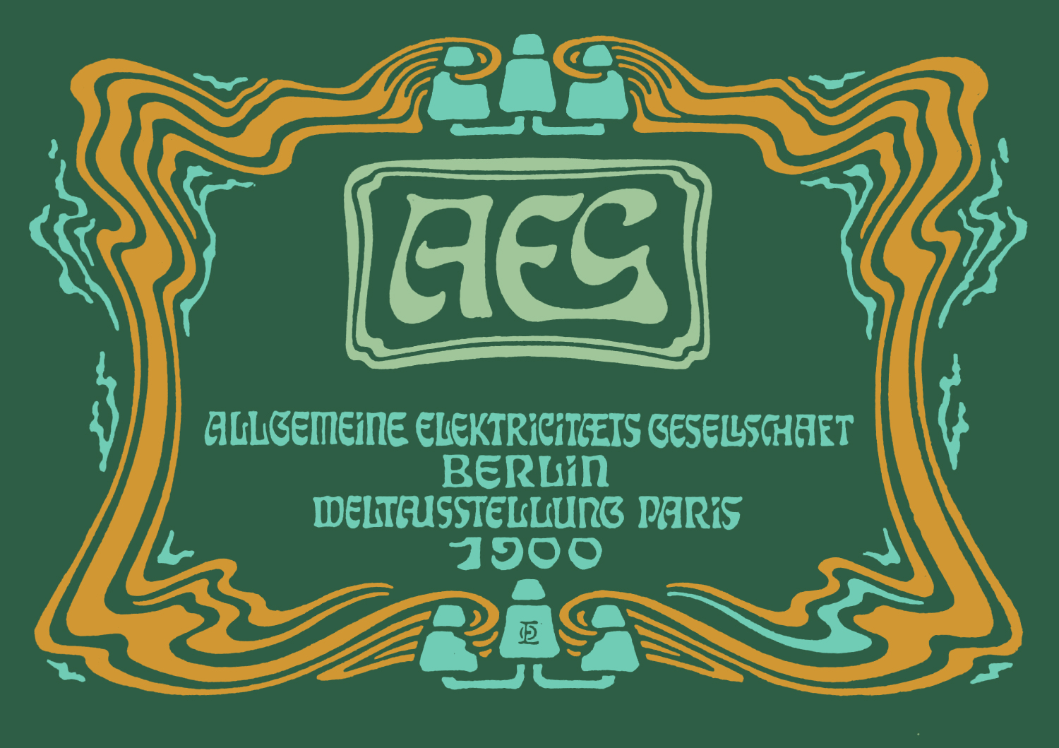 Page de titre conçue par Otto Eckmann pour AEG à l’Exposition Universelle de Paris en 1900, illustrant un graphisme Jugendstil avec motifs organiques et typographie stylisée, cours histoire du graphisme par Nathan Rabeau!