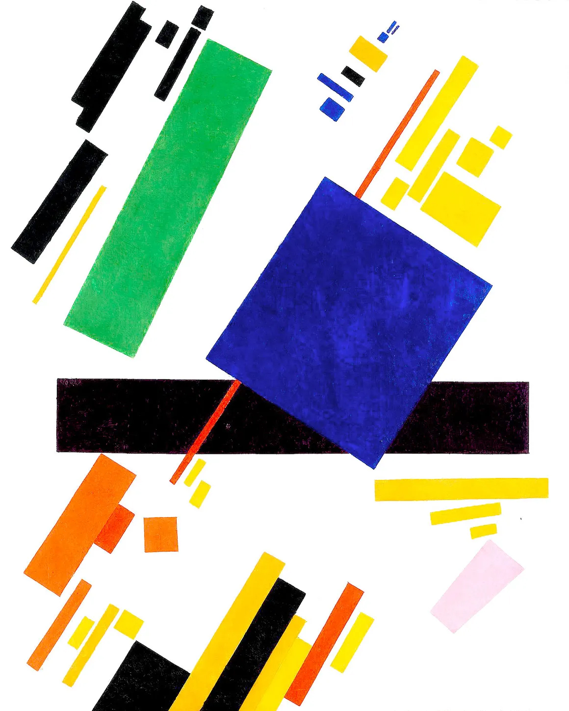 Œuvre abstraite de Kasimir Malevitch, Composition suprématiste (1915), marquant le début du mouvement suprématiste, cours histoire du graphisme par Nathan Rabeau!