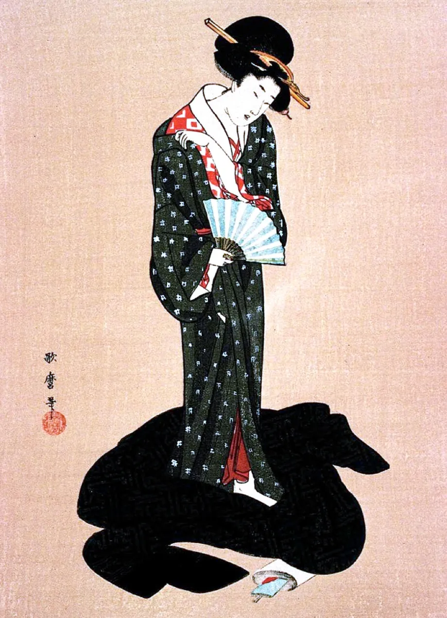 « Portrait d'une courtisane » par Kitagawa Utamaro, fin du XVIIIe siècle, style ukiyo-e, cours histoire du graphisme par Nathan Rabeau!