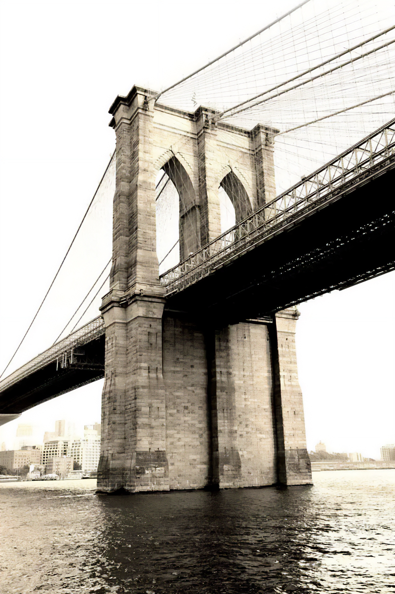 Le Pont de Brooklyn en 1883, le plus grand pont à suspension de l'époque avec un style gothique, cours histoire du graphisme par Nathan Rabeau!