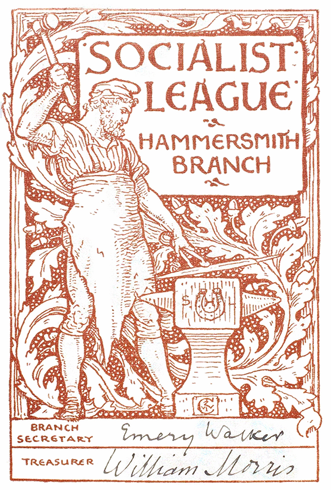 Carte de la Socialist League, branche de Hammersmith, avec William Morris comme trésorier, fin XIXe siècle, cours histoire du graphisme par Nathan Rabeau!